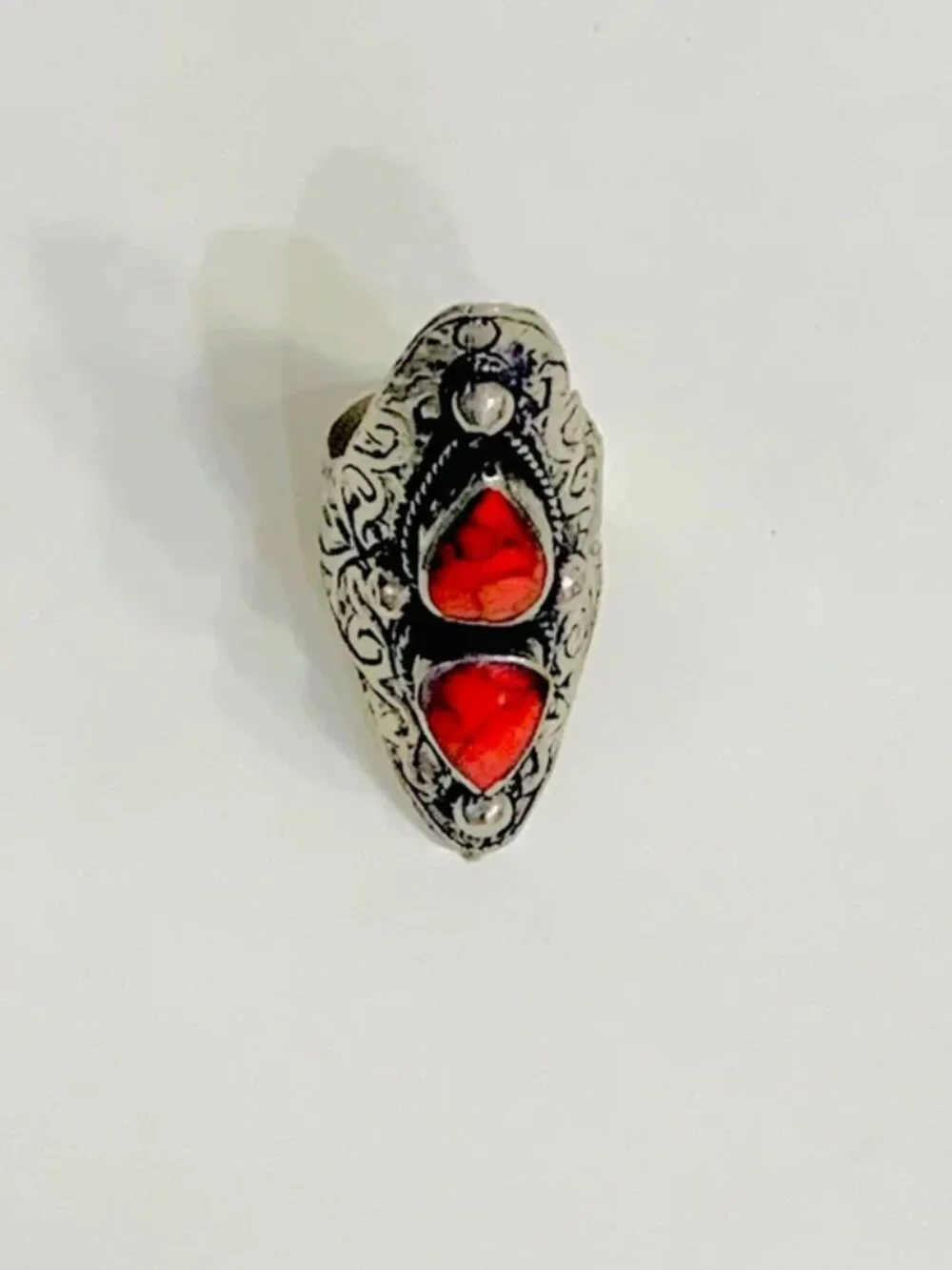 Kuchi Dual Red Stone Ring: Tribal Ethnic Bohemian Jewelry